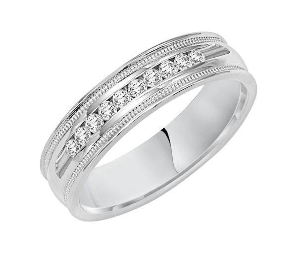 Diamond Channel Set  With MilgrainWedding Band 14K White Gold (Setting Price)