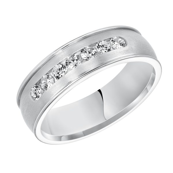 7 Stone Channel Set Diamond Wedding Band 14K White Gold (Setting Price)