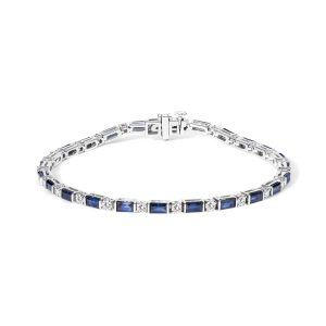 Blue Sapphire and Diamond Tennis Bracelet-14K White Gold