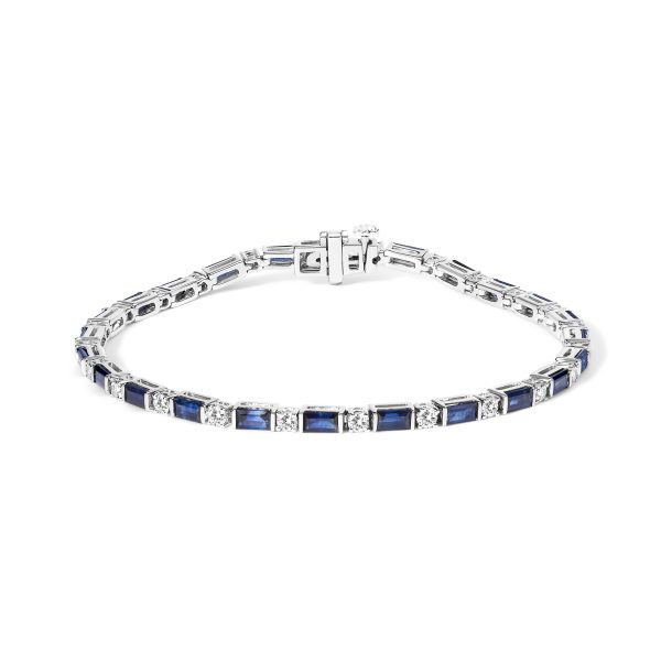 Blue Sapphire and Diamond Tennis Bracelet-14K White Gold