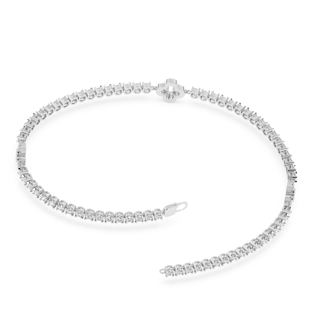 Lab Diamond Tennis Bracelet With Pav? Clover Stations-14K White Gold