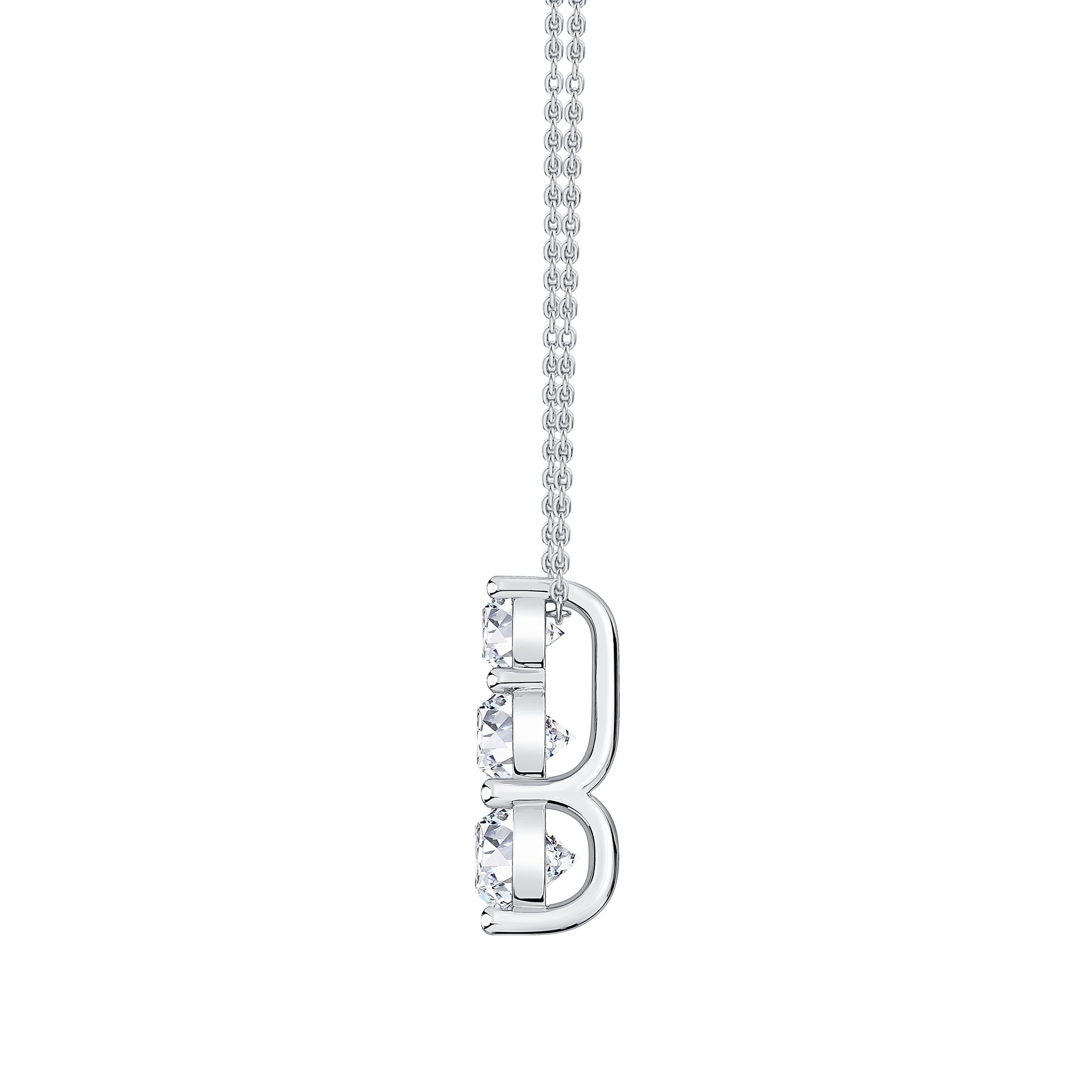 Three Stone Lab Diamond Drop Pendant-14K White Gold