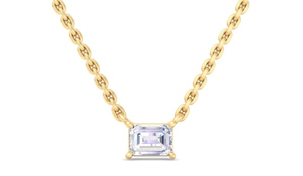 Emerald East-West Lab Diamond Pendant-14K Yellow Gold