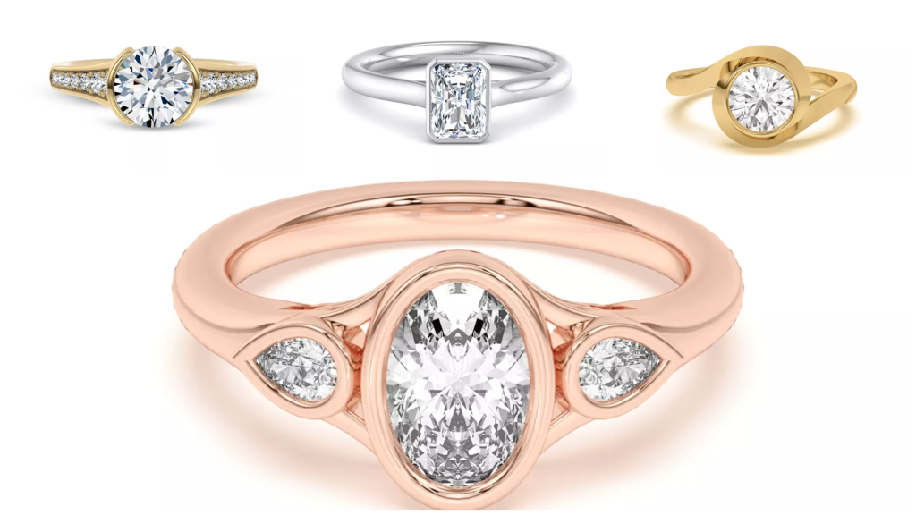 Composite image of engagement rings from one of the best places to buy engagement rings online, displayed on a white background