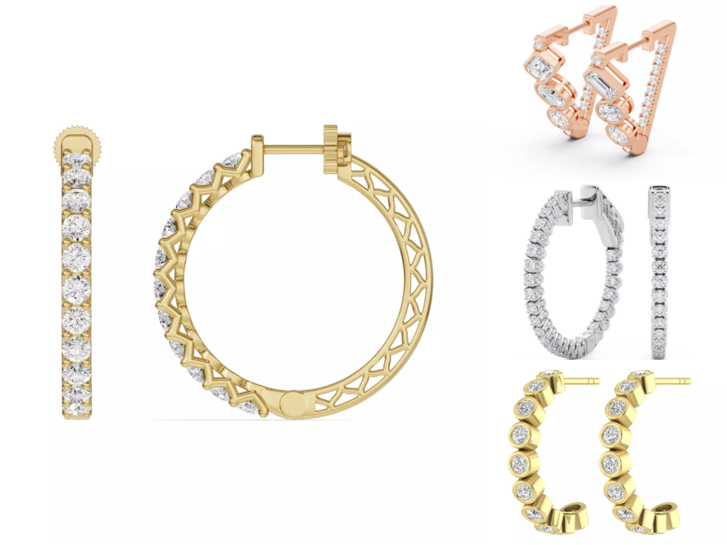 Composite image of best-selling hoop styles from one of the best places to buy diamond hoop earrings, displayed on a white background
