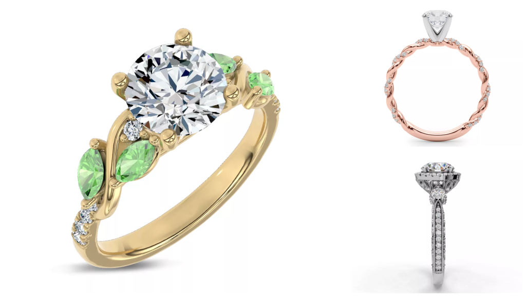 composite image of bestsellers from one of the best places to buy lab-grown diamond rings, displayed on a white background