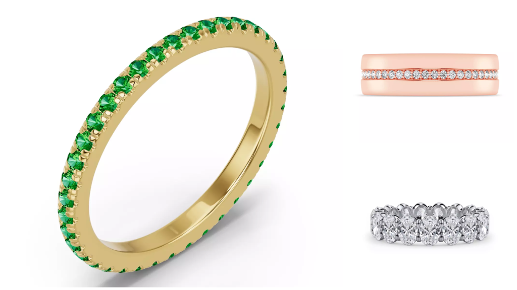 composite images of bestselling diamond rings from one of the best places to buy eternity rings, displayed on a white background