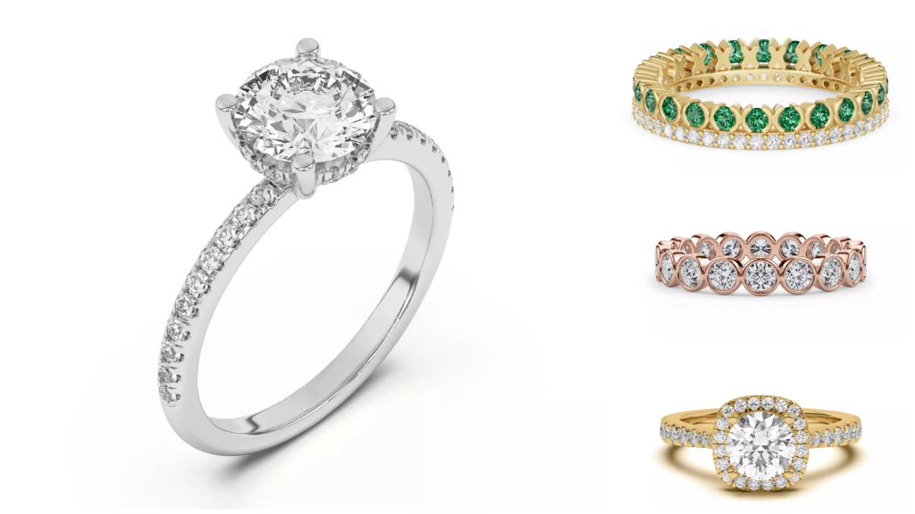 composite image of bestsellers from one of the best places to buy custom lab diamond rings, displayed on a white background