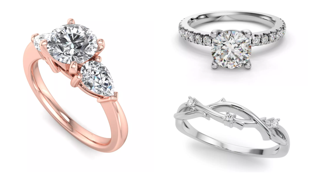 composite image of bestsellers from one of the best places to buy custom lab diamond rings, displayed on a white background