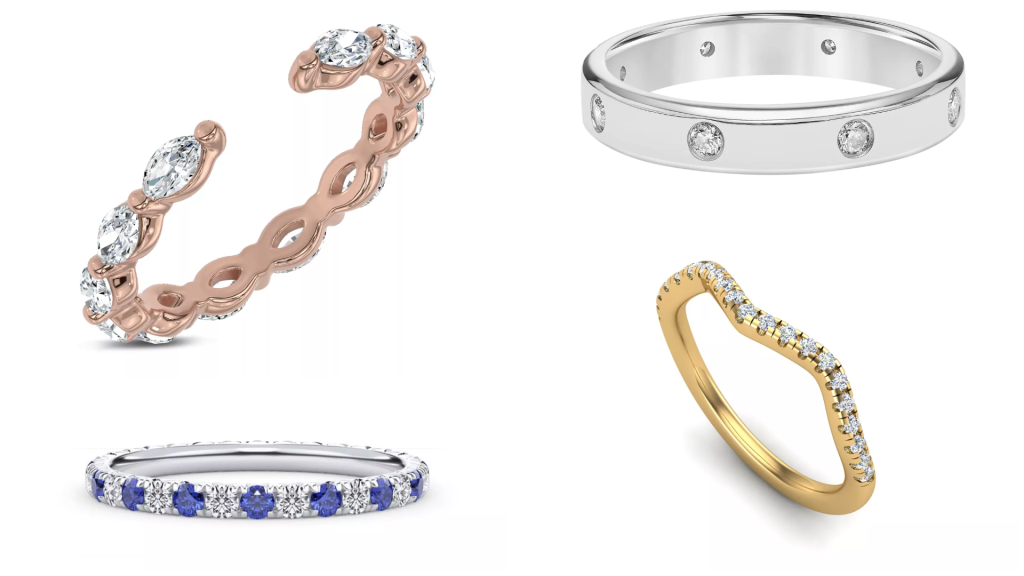 composite image of bestsellers from one of the best places to buy lab diamond eternity rings, displayed on a white background