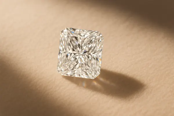 A large lab diamond displayed on a brown surface from one of the best places to buy large lab diamonds