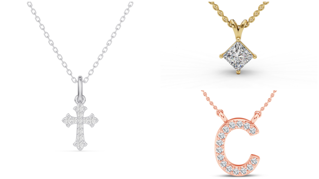 composite image of bestselling styles from one of the best places to buy lab-grown diamond necklaces, displayed on a white background