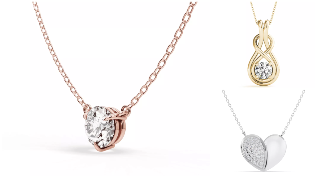 composite image of lab necklace styles from one of the best places to buy lab-grown diamond necklaces, displayed on a white background
