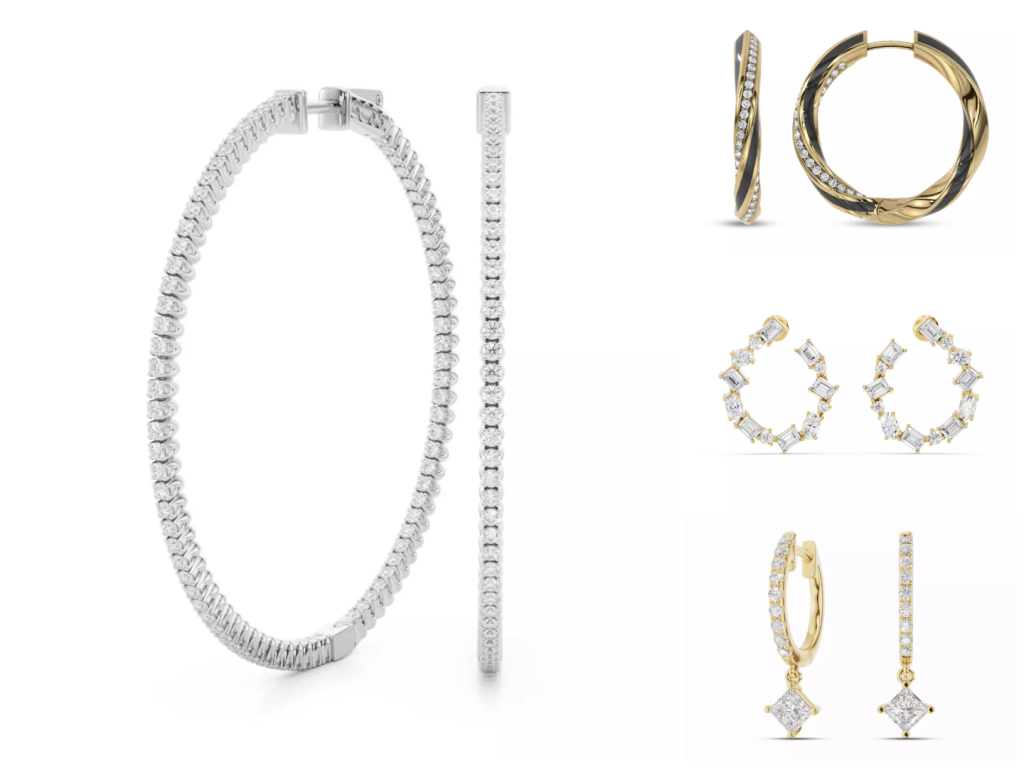 Composite image of bestselling styles from one of the best places to buy lab diamond hoop earrings, displayed on a white background