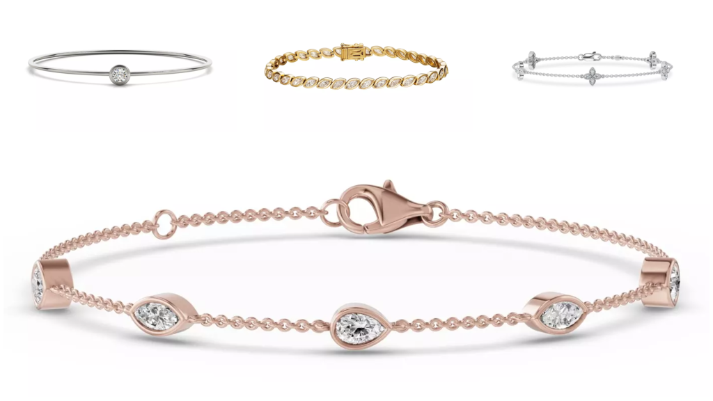 composite image of best-selling bracelet styles from one of the best places to buy diamond bracelets, displayed on a white background