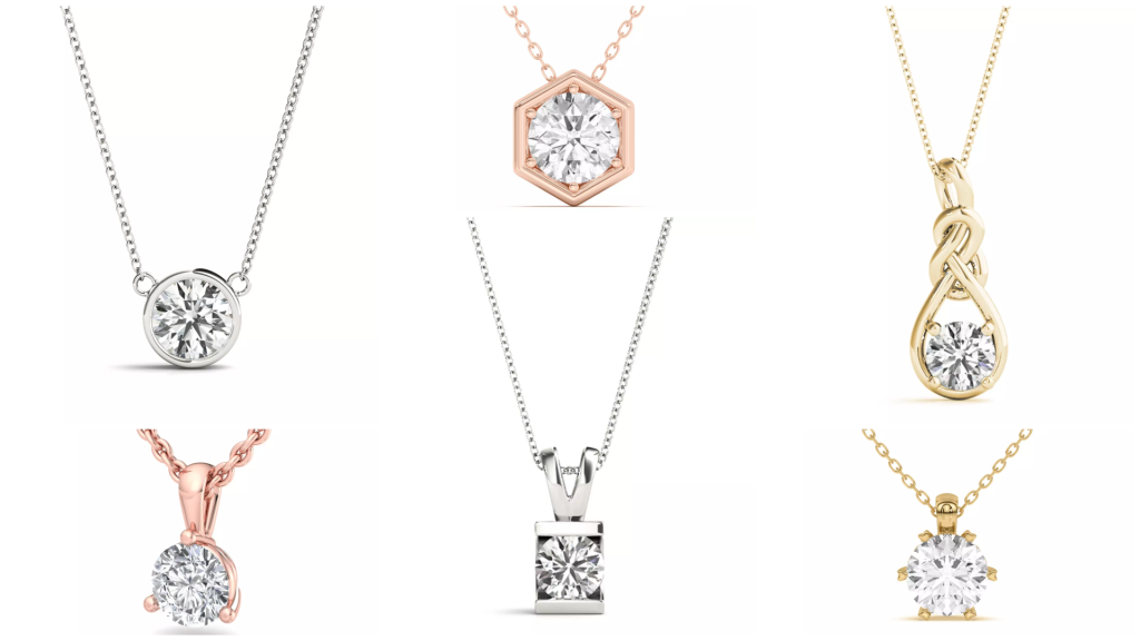 composite image of best-selling pendant styles from one of the best places to buy diamond pendants, displayed on a white background