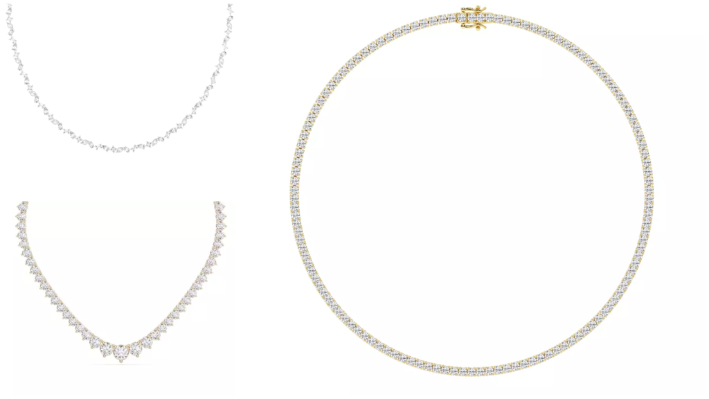 composite image of best-selling styles from one of the best places to buy diamond tennis necklaces, displayed on a white background