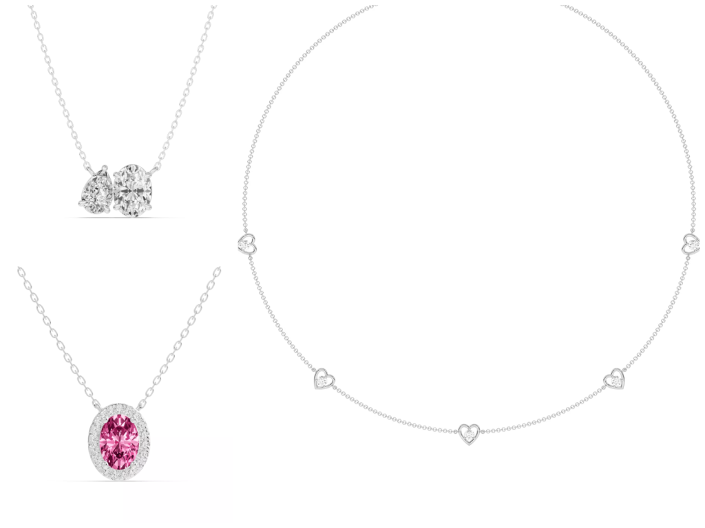 composite image of bestsellers in white gold setting from one of the best places to buy diamond necklaces, displayed on a white background