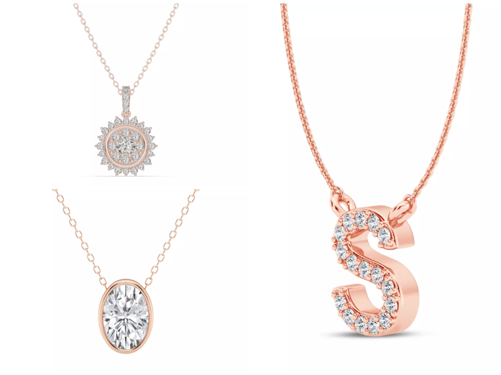 Composite image of rose gold pendant styles from one of the best places to buy diamond pendants