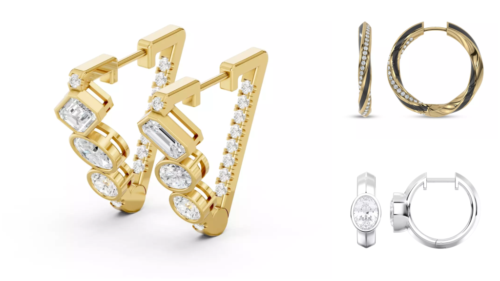 Composite image of popular hoop styles for gifting from one of the best places to buy diamond earrings for gifts, displayed on a white background 