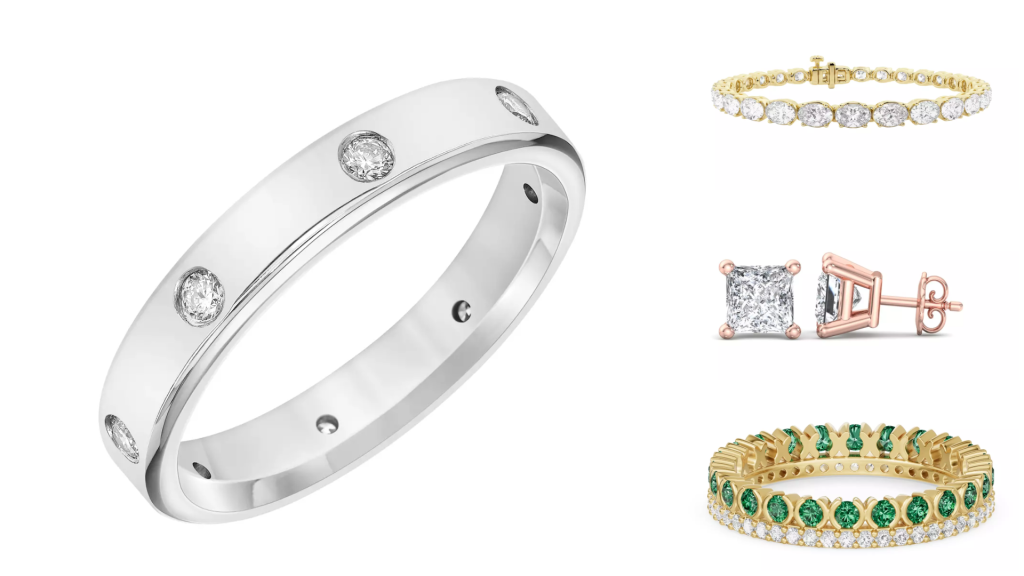 composite image of best-sellers from one of the best places to buy fine diamond jewelry, displayed on a white background.
