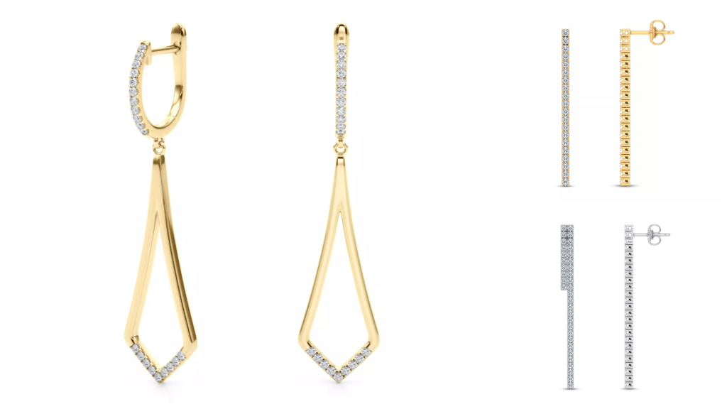 composite image of drop designs from one of the best places to buy diamond drop earrings, displayed on a white background