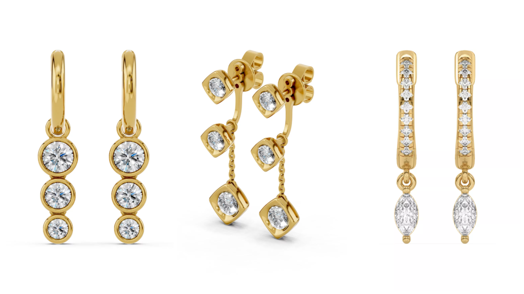 composite image of best-selling drop designs from one of the best places to buy diamond drop earrings, displayed on a white background