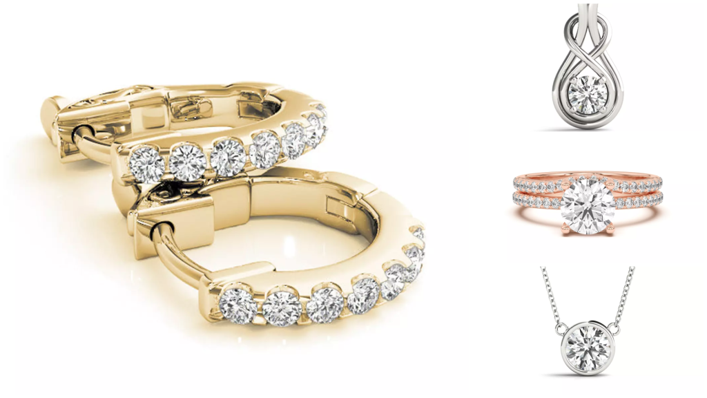 Composite image of best-selling products from the best diamond jewelry retailers, displayed on a white background
