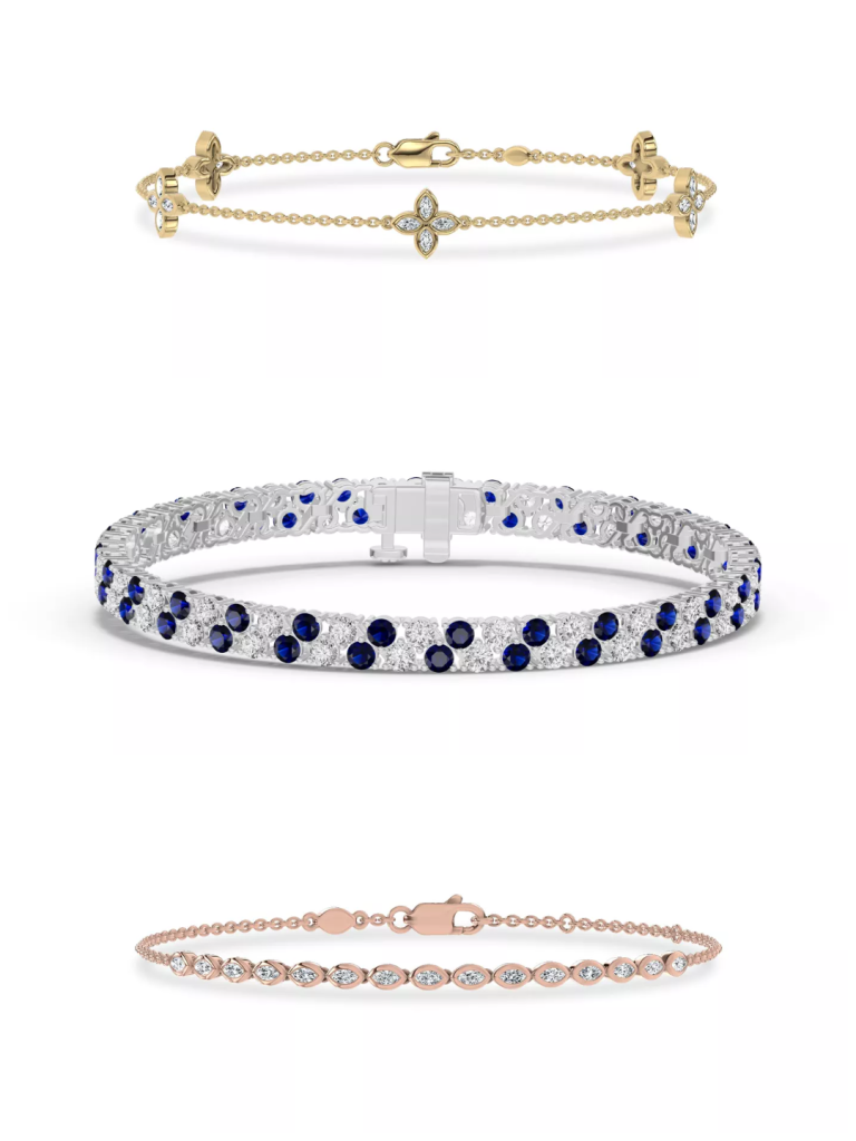 Composite image of different bracelet styles from one of the best places to buy lab grown diamond bracelets